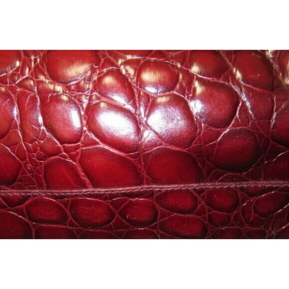 FURLA Vintage Croc Embossed Maroon Red Italian Leather Tote Handbag - Picture 4 of 12